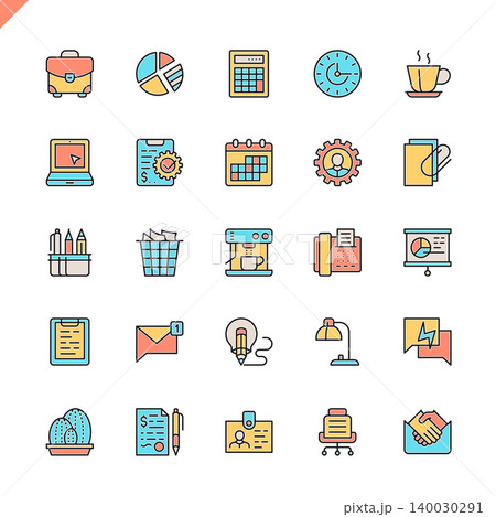 Flat line office icons set for website and mobile site and apps. Outline icons design. 48x48 Pixel Perfect. Linear pictogram pack. Vector illustration. 140030291