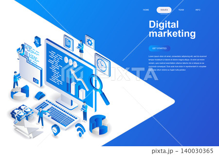 Digital marketing modern flat design isometric concept. Advertising and people concept. Landing page template. Conceptual isometric vector illustration for web and graphic design. 140030365