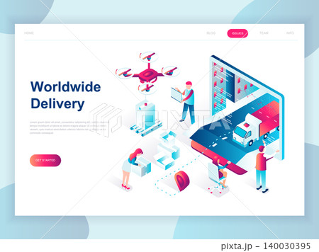 Modern flat design isometric concept of Worldwide Delivery for banner and website. Isometric landing page template. Warehouse, truck, forklift, courier, drone and delivery man. Vector illustration. Modern flat design isometric concept of Worldwide Delivery for banner and website. Isometric landing page template. Warehouse, truck, forklift, courier, drone and delivery man. Vector illustration. 140030395