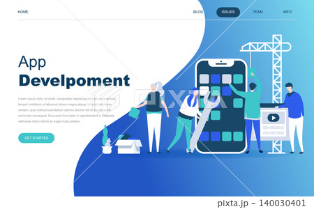Modern flat design concept of App Development for website and mobile website development. Landing page template. Developing programming a new project using mobile application. Vector illustration. 140030401