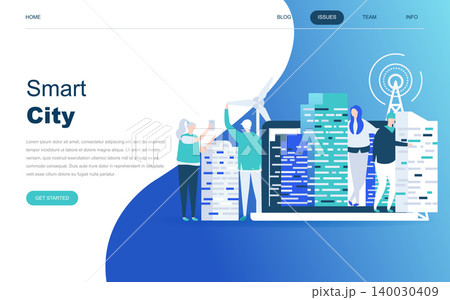 Modern flat design concept of Smart City for website and mobile website development. Landing page template. Business center with skyscrapers, streets of the city connected roads. Vector illustration. 140030409