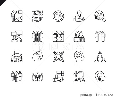 Simple Set of Teamwork Related Vector Line Icons. Linear Pictogram Pack. Editable Stroke. 48x48 Pixel Perfect Icons. 140030428