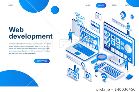 Modern isometric design concept of Web Development for website and mobile website development. Isometric landing page template. Developer coding software and programming web site. Vector illustration. 140030450