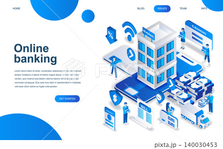 Modern isometric design concept of Online Banking for website and mobile website development. Isometric landing page template. Electronic bank payment or customer support. Vector illustration. Modern isometric design concept of Online Banking for website and mobile website development. Isometric landing page template. Electronic bank payment or customer support. Vector illustration. 140030453