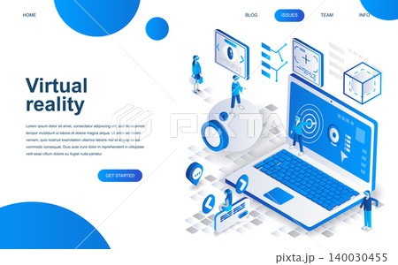 Modern isometric design concept of Virtual Augmented Reality for website and mobile website development. Isometric landing page template. People wearing headset with touching vr. Vector illustration. Modern isometric design concept of Virtual Augmented Reality for website and mobile website development. Isometric landing page template. People wearing headset with touching vr. Vector illustration. 140030455