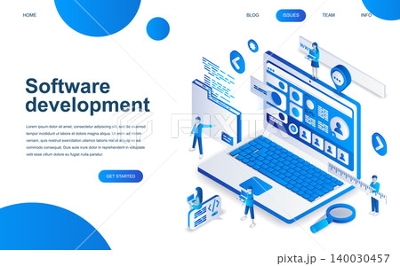 Modern isometric design concept of Software Development for website and mobile website development. Isometric landing page template. Developing programming and coding technology. Vector illustration. Modern isometric design concept of Software Development for website and mobile website development. Isometric landing page template. Developing programming and coding technology. Vector illustration. 140030457