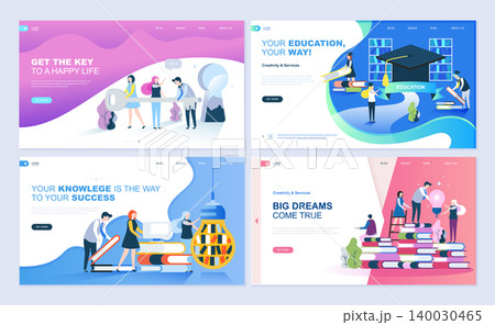 Set of landing page template for education, know how, university, business solutions. Modern vector illustration flat concepts decorated people character for website and mobile website development. 140030465
