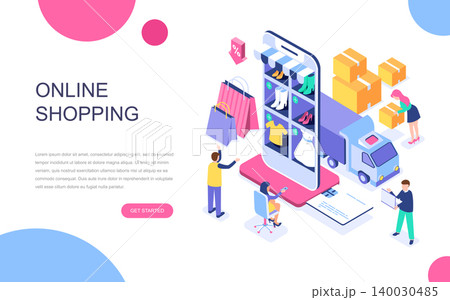 Modern flat design isometric concept of Online Shopping for banner and website. Isometric landing page template. E-commerce market, shopping payment or customer support. Vector illustration. Modern flat design isometric concept of Online Shopping for banner and website. Isometric landing page template. E-commerce market, shopping payment or customer support. Vector illustration. 140030485