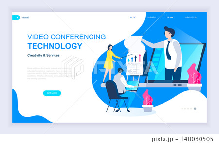 Modern flat design concept of Video Conference with decorated small people character for website and mobile website development. UI and UX design. Landing page template. Vector illustration. Modern flat design concept of Video Conference with decorated small people character for website and mobile website development. UI and UX design. Landing page template. Vector illustration. 140030505