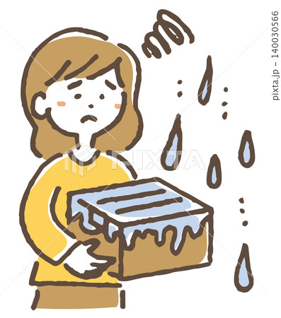 雨に濡れたダンボールを持って、困っている女性のイラスト。 雨に濡れたダンボールを持って、困っている女性のイラスト。 140030566