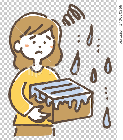 雨に濡れたダンボールを持って、困っている女性のイラスト。 雨に濡れたダンボールを持って、困っている女性のイラスト。 140030566