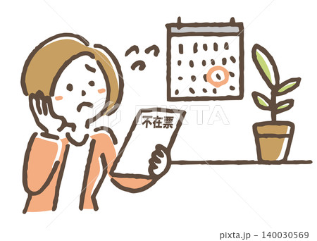 再配達の手続きに困る女性のイラスト。 再配達の手続きに困る女性のイラスト。 140030569