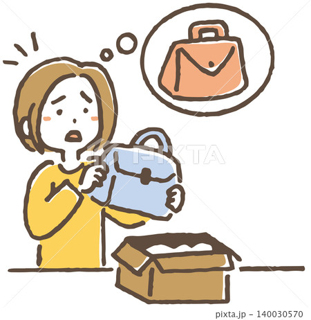注文と違う商品が届いて困る女性のイラスト。 注文と違う商品が届いて困る女性のイラスト。 140030570