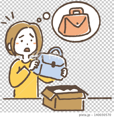 注文と違う商品が届いて困る女性のイラスト。 注文と違う商品が届いて困る女性のイラスト。 140030570