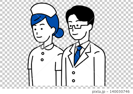 A doctor and a nurse looking straight ahead. A doctor and a nurse looking straight ahead. 140030746