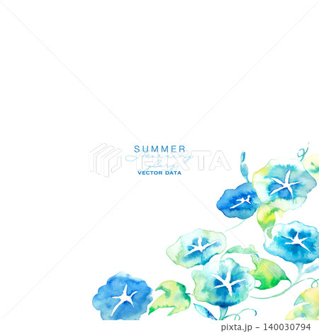 水彩画。水彩タッチの夏の朝顔イラスト。水彩の夏ベクターイラスト。朝顔の和柄。 140030794