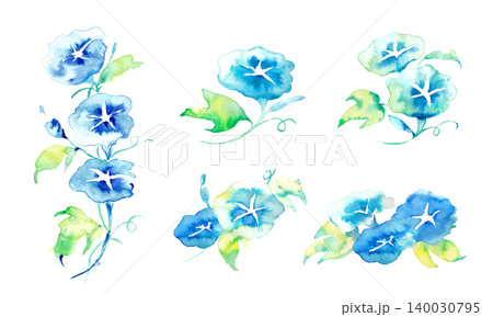 水彩画。水彩タッチの夏の朝顔イラスト。水彩の夏ベクターイラスト。朝顔の和柄。 水彩画。水彩タッチの夏の朝顔イラスト。水彩の夏ベクターイラスト。朝顔の和柄。 140030795