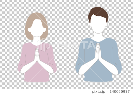 Woman and man with hands clasped together (set) 140030957