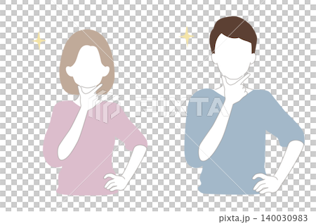 Woman with hand on chin, man (set) Woman with hand on chin, man (set) 140030983