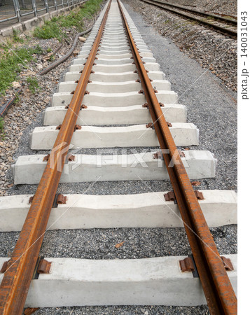 Railway Track with Concrete Sleepers, Infrastructure Construction Perspective Railway Track with Concrete Sleepers, Infrastructure Construction Perspective 140031043