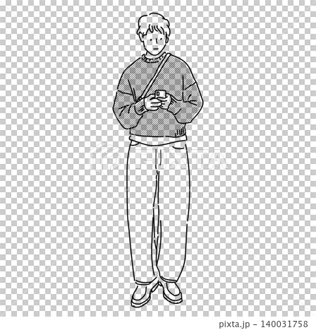 東京ファッションスナップ メンズシンプルカジュアル 重ね着コーデ 男性の線画イラスト 東京ファッションスナップ メンズシンプルカジュアル 重ね着コーデ 男性の線画イラスト 140031758