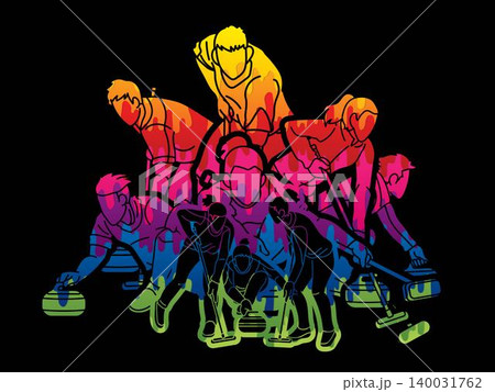 Group of Curling Sport Mix Male and Female Players Action Cartoon Graphic Vector Group of Curling Sport Mix Male and Female Players Action Cartoon Graphic Vector 140031762