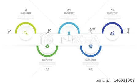 Business Infographic Timeline Template with icon 5 Step process, label and circle design for business and presentation Vector Illustration. Business Infographic Timeline Template with icon 5 Step process, label and circle design for business and presentation Vector Illustration. 140031908