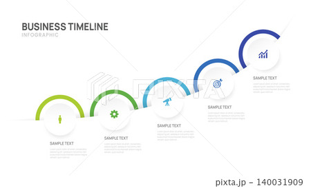 Business Infographic Timeline Template with 5 Step process, label and circle design for business and presentation. Business Infographic Timeline Template with 5 Step process, label and circle design for business and presentation. 140031909