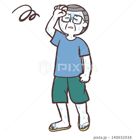 汗をかいてふらふらするシニア男性のイラスト 汗をかいてふらふらするシニア男性のイラスト 140032038