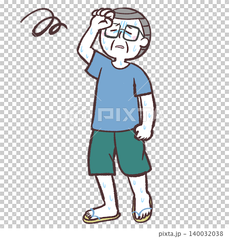 汗をかいてふらふらするシニア男性のイラスト 汗をかいてふらふらするシニア男性のイラスト 140032038