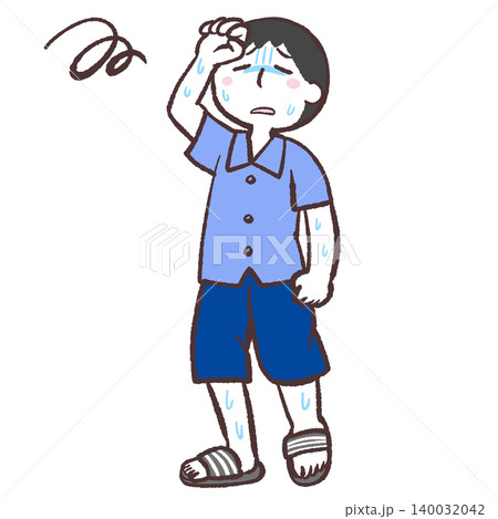 汗をかいて頭を抱える男性のイラスト 汗をかいて頭を抱える男性のイラスト 140032042