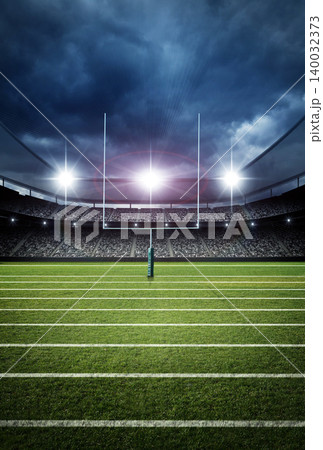 American football stadium with goalpost, 3d rendering American football stadium with goalpost, 3d rendering 140032373
