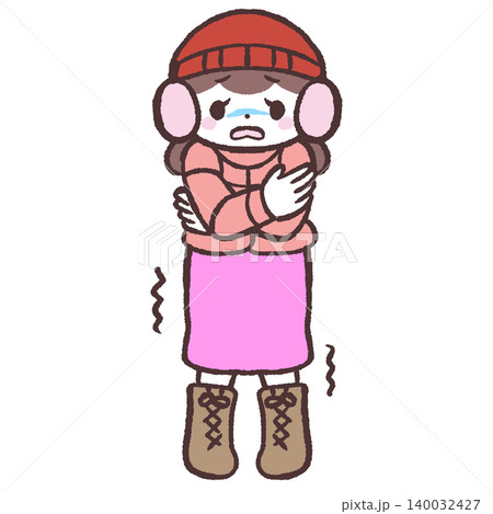 寒さに震える女性のイラスト 140032427