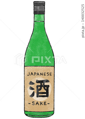 緑の日本酒ボトル 水彩イラスト背景透過 / 酒ラベル 緑の日本酒ボトル 水彩イラスト背景透過 / 酒ラベル 140032525