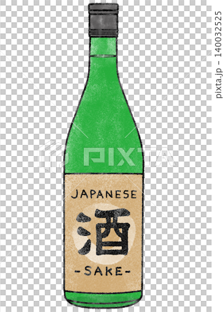 綠色清酒瓶水彩插畫,透明背景/清酒標籤 綠色清酒瓶水彩插畫,透明背景/清酒標籤 140032525