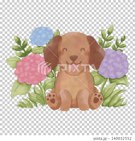 Cute Dachshund Watercolor Clipart Bundle, Kawaii Sausage Dog PNG, Floral Puppy Illustration Set 140032552