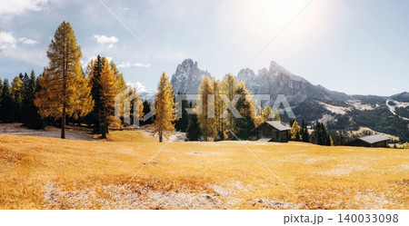 Great autumn view of the top Tofana di Rozes and Cinque Torri range in Dolomites, South Tyrol. Location Cortina d'Ampezzo, Italy, Europe. Beauty of mountains world. Great autumn view of the top Tofana di Rozes and Cinque Torri range in Dolomites, South Tyrol. Location Cortina d'Ampezzo, Italy, Europe. Beauty of mountains world. 140033098