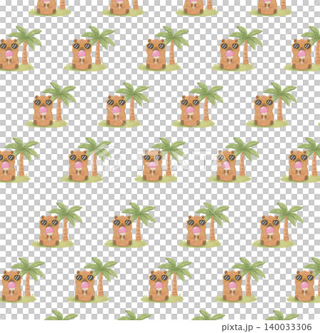 Cute Capybara Summer Pattern Bundle, Kawaii Watercolor Seamless Pattern PNG, Tropical Animal Illustration Set 140033306