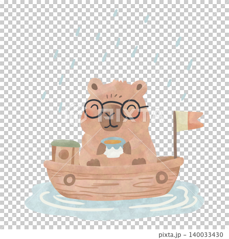 Cute Capybara Rainy Day Watercolor Clipart Bundle, Kawaii Cozy Animal PNG, Umbrella and Rain Illustration Set 140033430