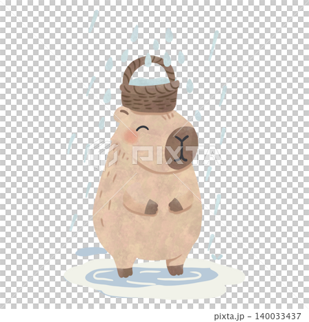 Cute Capybara Rainy Day Watercolor Clipart Bundle, Kawaii Cozy Animal PNG, Umbrella and Rain Illustration Set 140033437