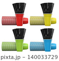 Multiple colorful plastic straws arranged in plastic cups isolated on white background, symbolizing party beverages 140033729