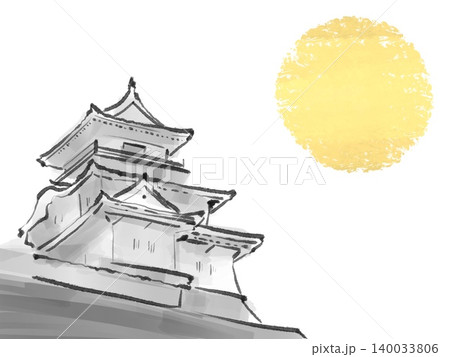 日本のお城と月の背景イラスト 日本のお城と月の背景イラスト 140033806
