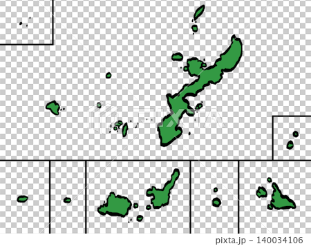 沖繩縣地圖插圖(綠色/筆觸風格)日式風格 沖繩縣地圖插圖(綠色/筆觸風格)日式風格 140034106
