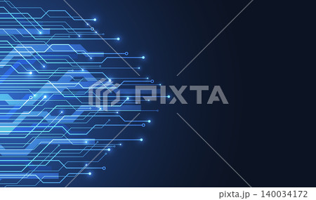 Abstract blue futuristic technology circuit board background with copy space. Digital data highway electronic line connection communication concept. Abstract blue futuristic technology circuit board background with copy space. Digital data highway electronic line connection communication concept. 140034172