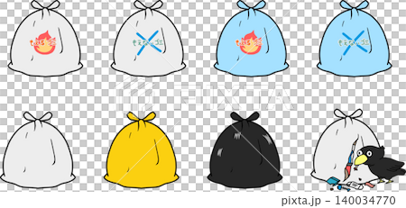 Garbage bags and sorting illustration set (burnable waste, non-burnable waste, crow damage) Garbage bags and sorting illustration set (burnable waste, non-burnable waste, crow damage) 140034770