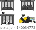 ゴミステーションとゴミ袋のカラス被害のイラストセット 140034772