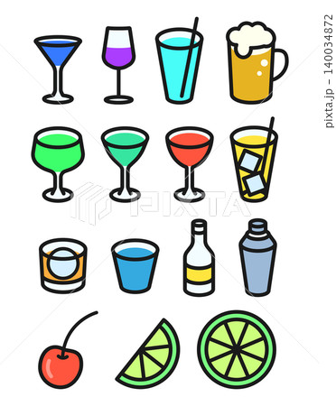 カクテルとアルコールの線画アイコン15種セット 140034872