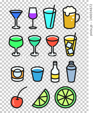 カクテルとアルコールの線画アイコン15種セット 140034872