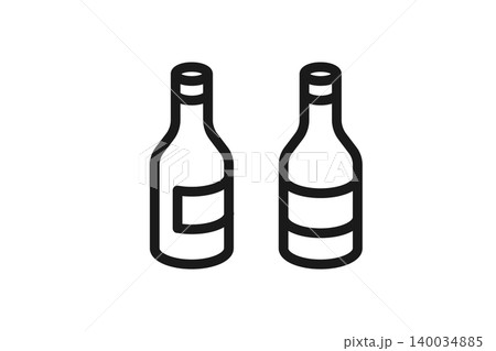 ワインボトルとボトルの線画アイコンセット(2種) ワインボトルとボトルの線画アイコンセット(2種) 140034885