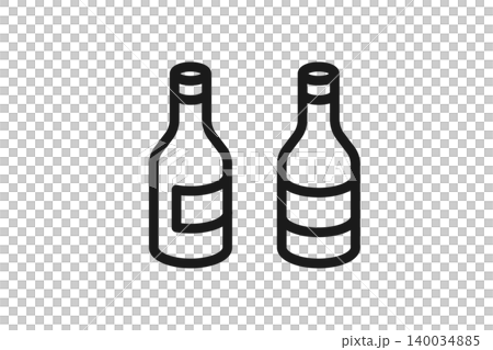 ワインボトルとボトルの線画アイコンセット(2種) ワインボトルとボトルの線画アイコンセット(2種) 140034885